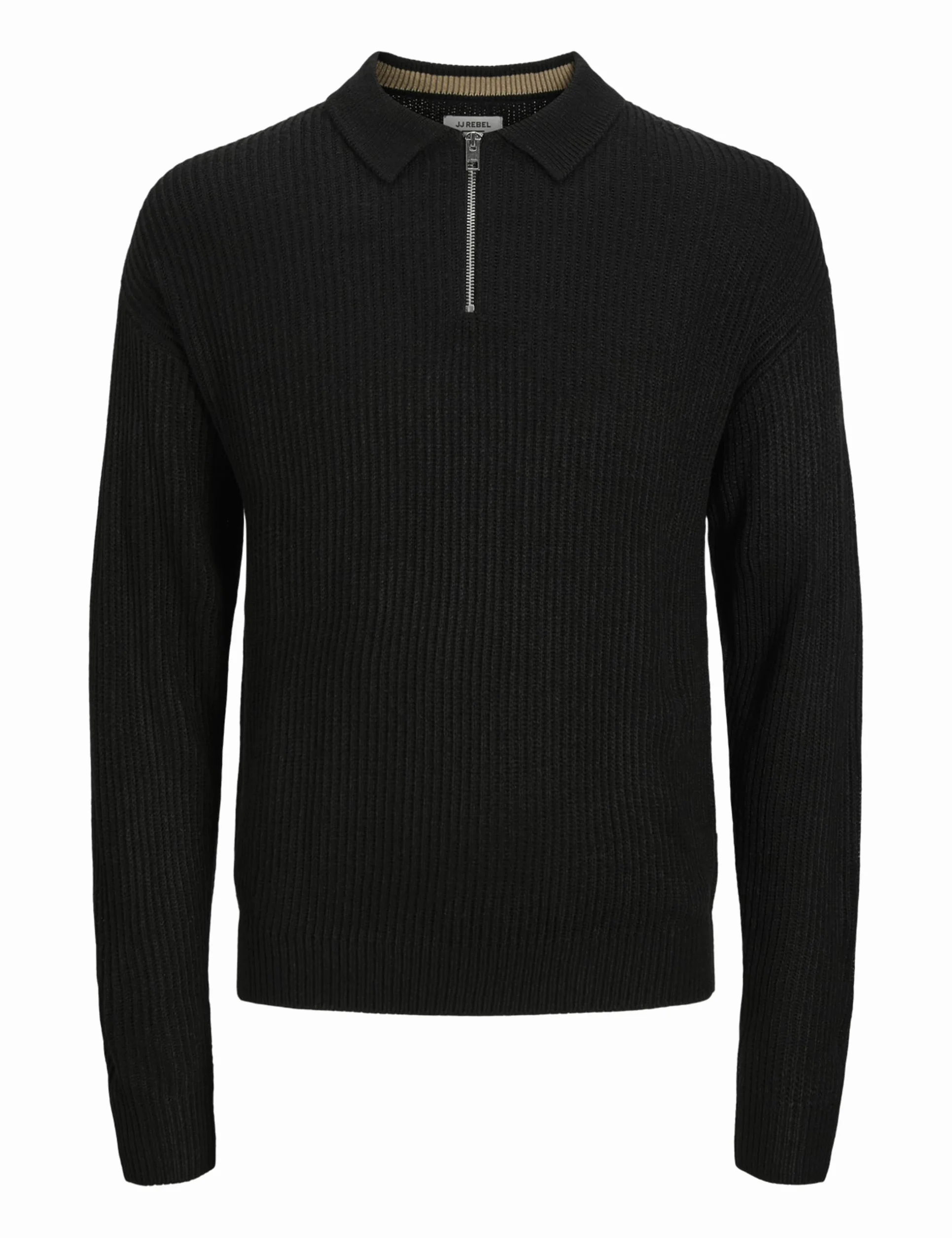 JJ rebel Męskie spodnie Jreblogan Knit Zip Polo Ls, czarny, L
