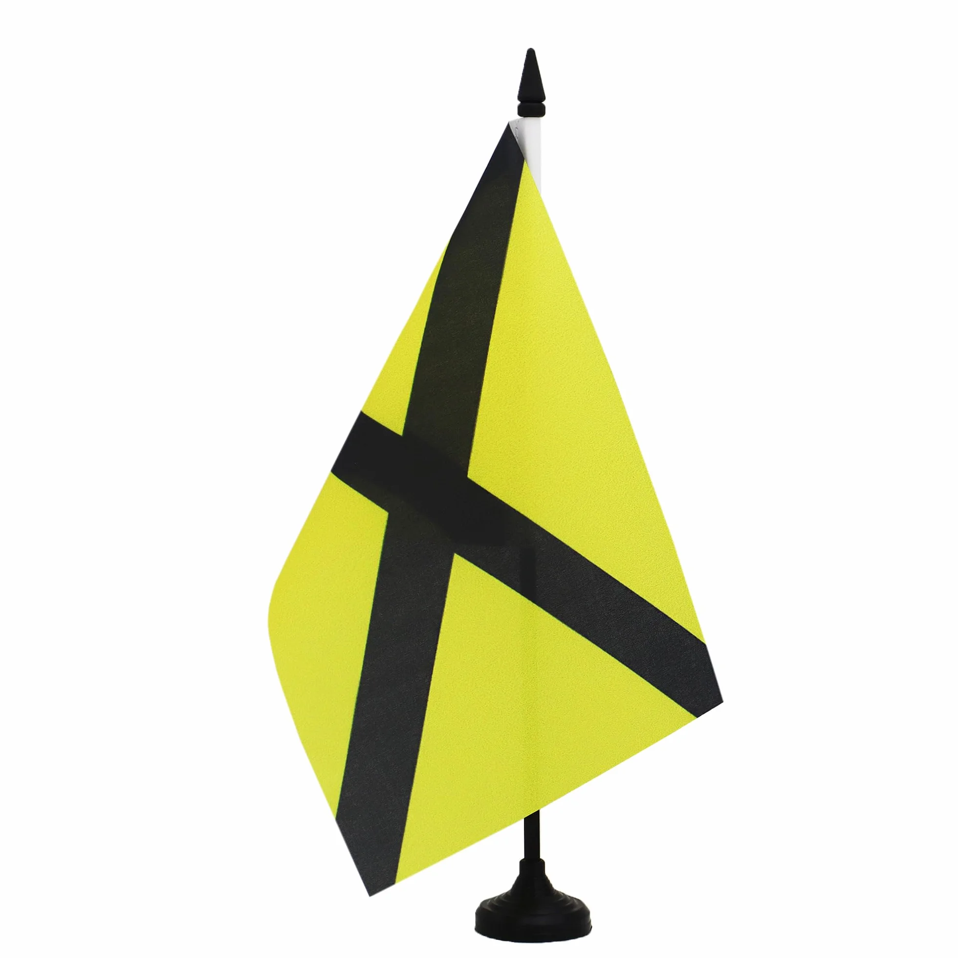 AZ FLAG - Żółta flaga stołowa z czarnym krzyżem Świętego Andrzeja 21x14 cm - Mała 100% poliester flaga biurowa z 25 cm maczugą i czarną plastikową podstawą