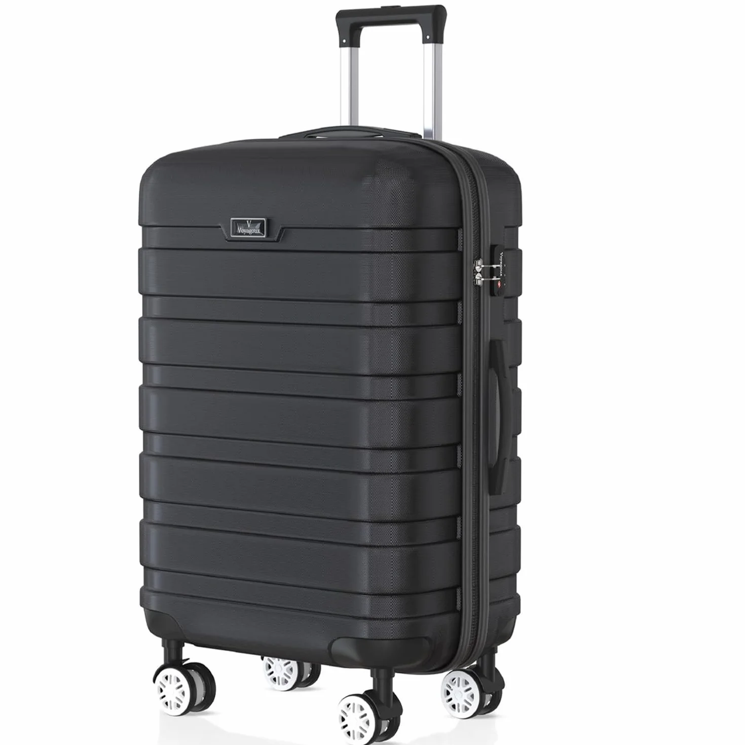 Voyagoux Walizka Kabinowa – 39L, 57x37x21 cm, Mała Walizka, Zamek TSA, Walizka Podróżna na Kółkach, 4x Kółka 360°, Wytrzymała i Lekka, Czarna