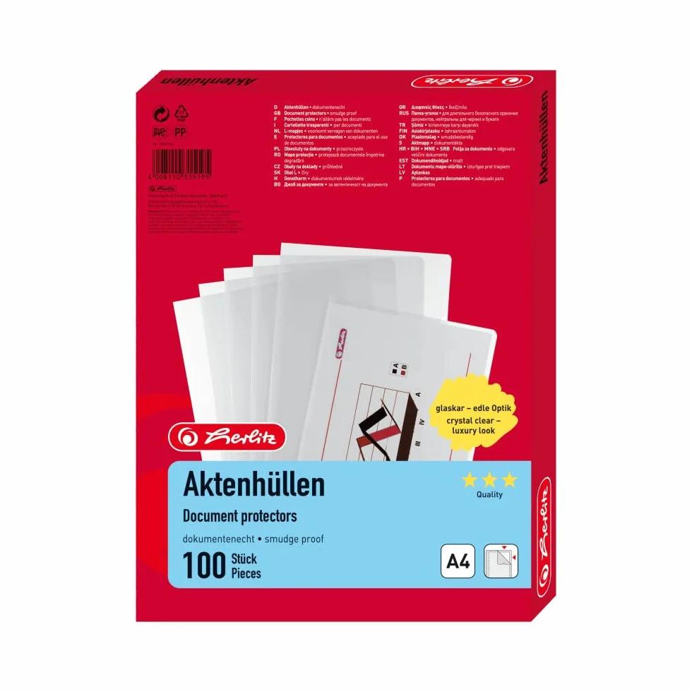 Herlitz 10843746 Teczka Na Dokumenty, Przezroczysty, A4/100 sztuk