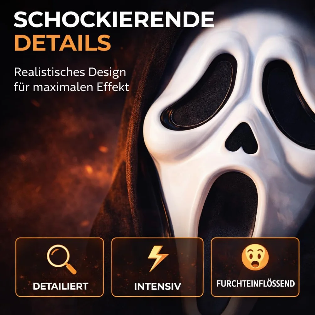 FASCHINFEVER Maska Ghost - maska na krzyk - Ghostface horror przebranie na Halloween i karnawał, dla mężczyzn i kobiet