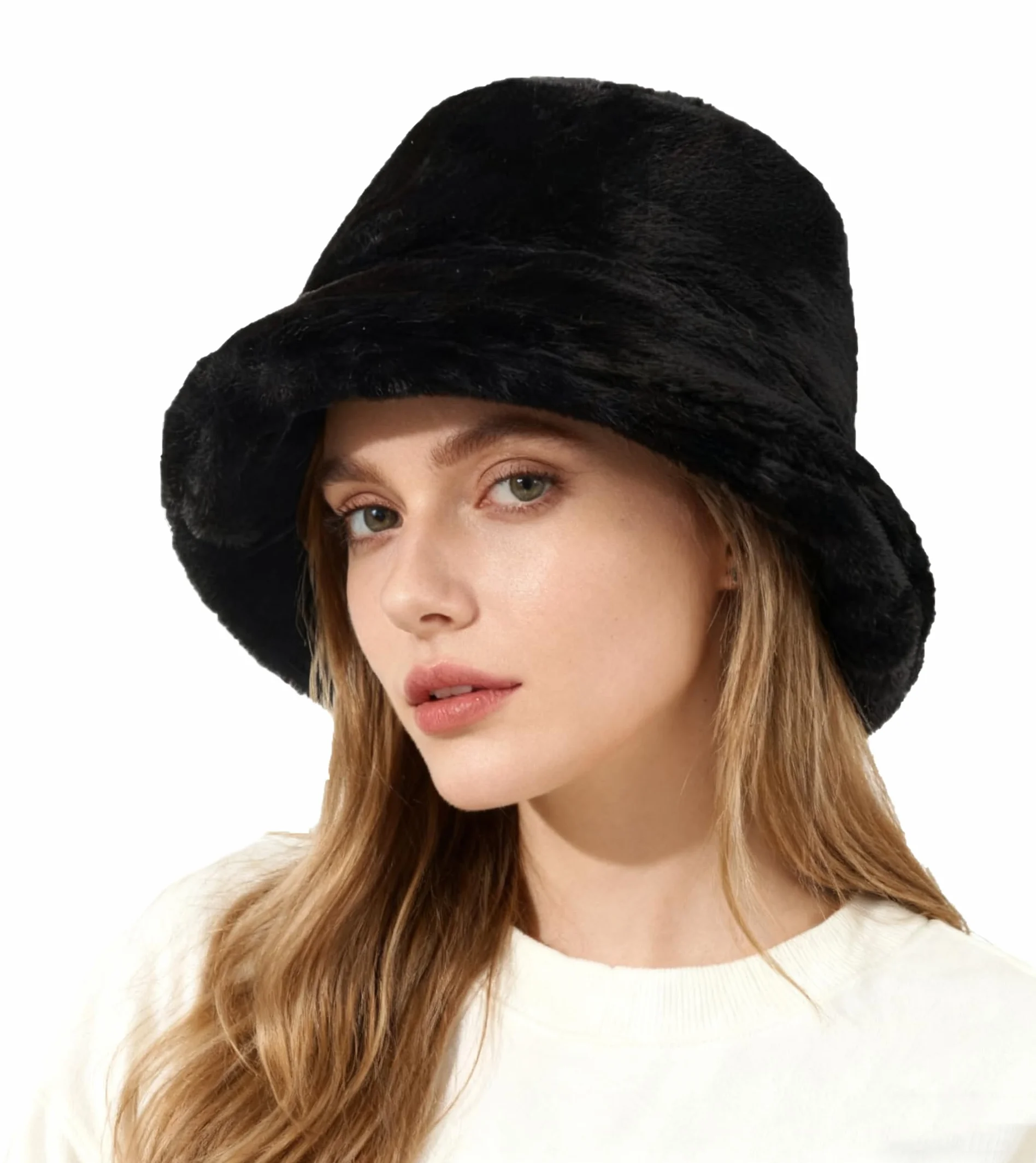Lina & Lily Zimowy kapelusz typu bucket ze sztucznego futra dla kobiet mężczyzn z podszewką miękki puszysty