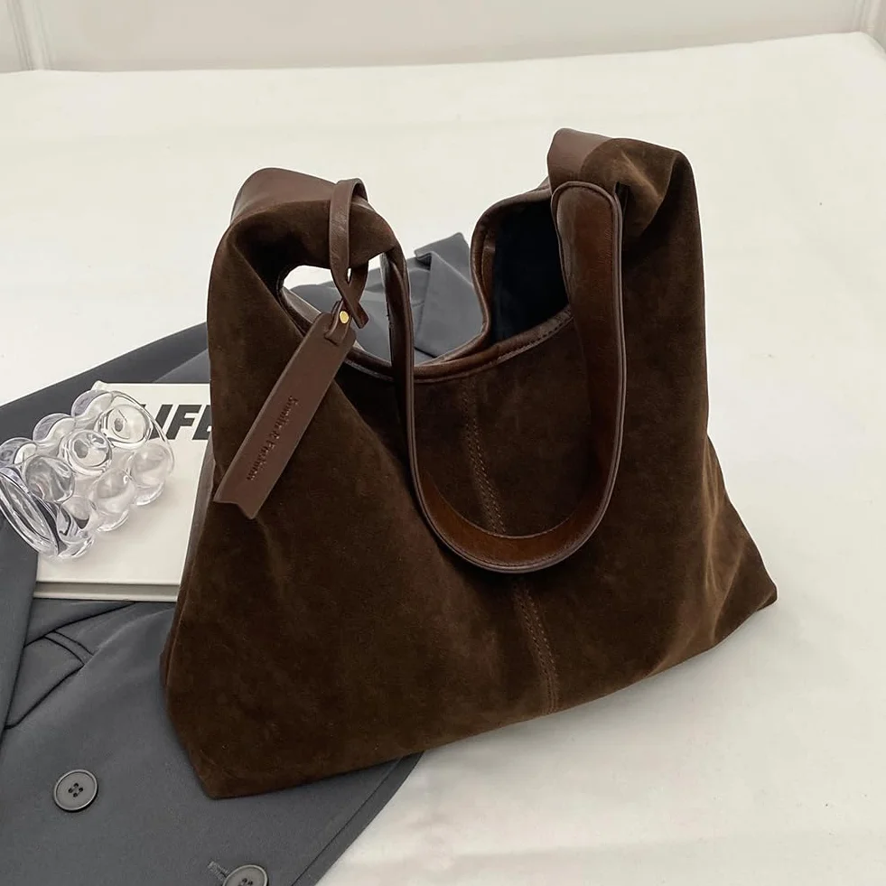 Zamszowa torba dla kobiet, duża torka na ramię hobo z zamknięciem magnetycznym, retro zamszowe prace torebka Tote do podróży na zakupy college'u codzienne użytkowanie
