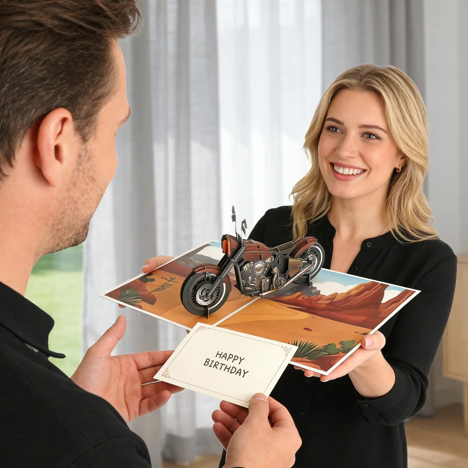 Kartka urodzinowa dla mężczyzny z motywem motoru 3D Pop Up – wzór 3D Cruiser z papierem laserowym, wysokiej jakości kartka urodzinowa dla mężczyzn, jako prezent dla ojca, taty, rowerzysty