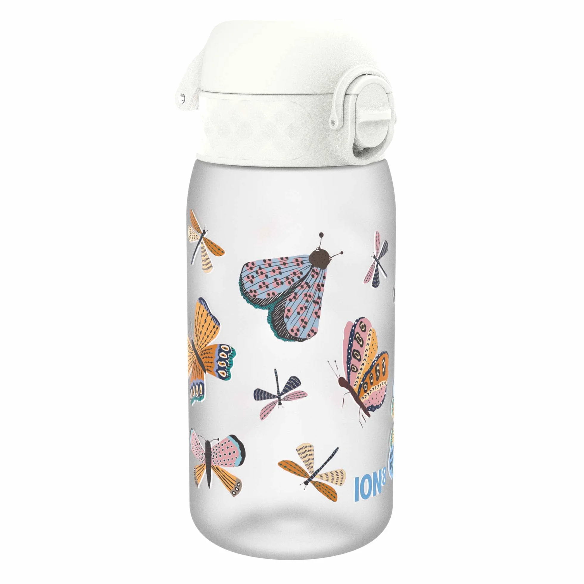 ION8 Butelka dla Dzieci, 350 ml/12 oz, Szczelna, Łatwa do Otwarcia, Bezpieczny Zamek, Można Myć w Zmywarce, Bez BPA, Uchwyt do Przenoszenia, Łatwa do Czyszczenia, Bezwonny, Wzór Motyle