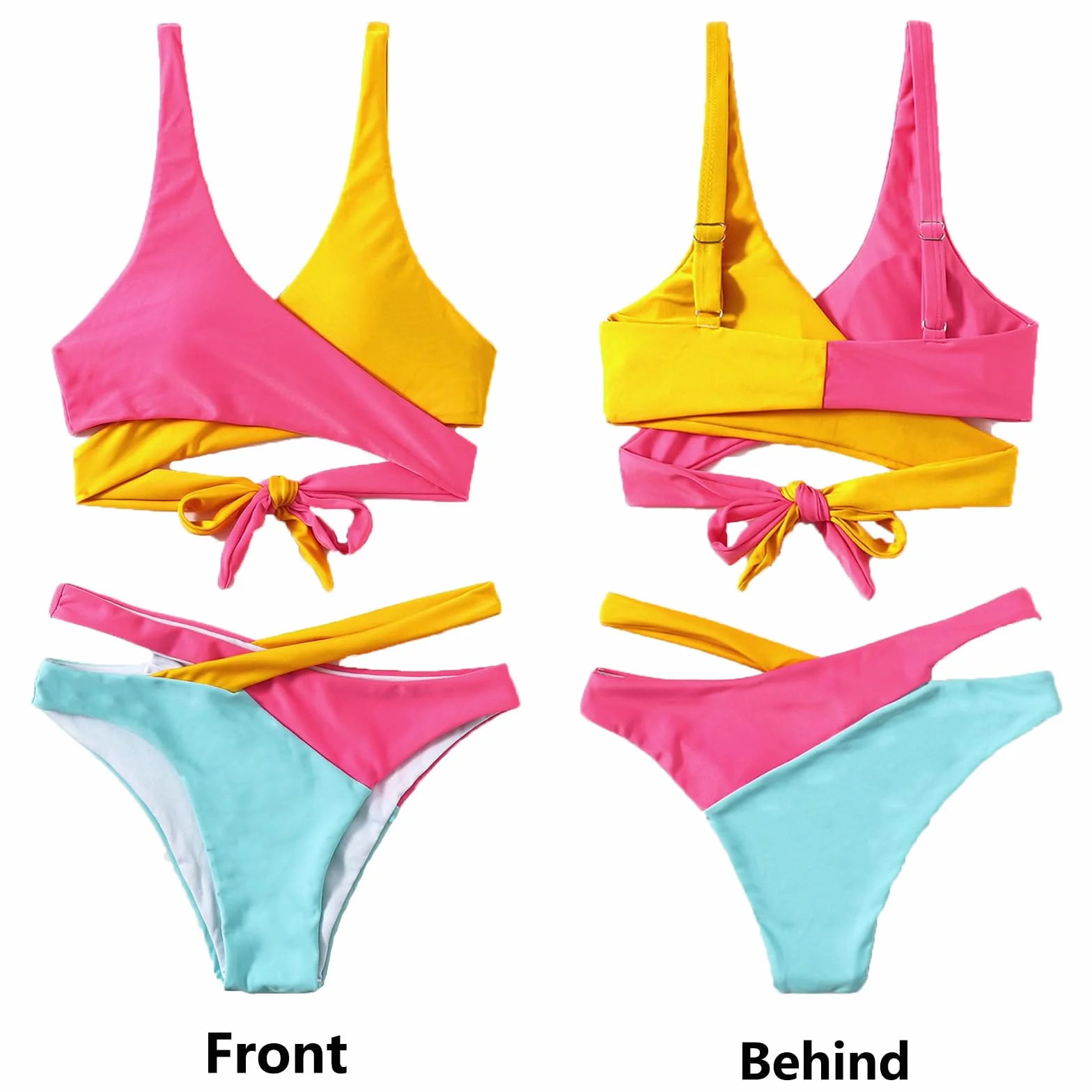 Damski zestaw bikini, dwuczęściowy kostium kąpielowy, bikini, dekolt w kształcie litery V, bikini, kostium kąpielowy dla kobiet, push up, seksowny