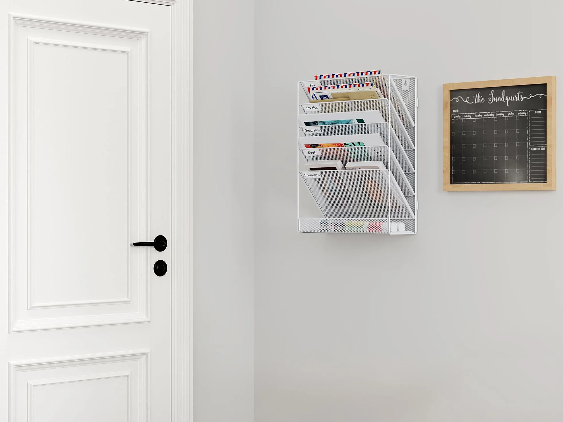 EasyPAG Uchwyt Ścienny na Dokumenty A4 6 Przedziały Metal Siatka,Ścienny Stojak na Pocztę,Wiszący Organizer na Dokumenty,Przechowywanie Czasopism do Biura & Domu,Biały