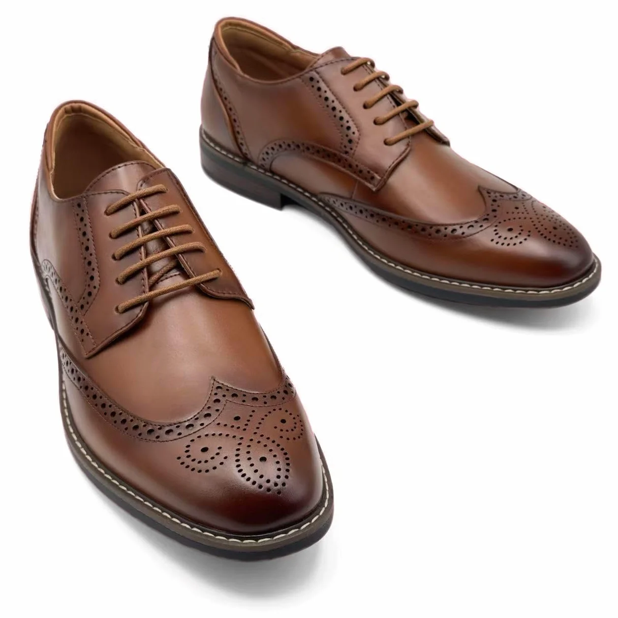 Finishing & Sewing Męskie buty ze szpicem skrzydłowym, klasyczny styl Brogue, sznurowane buty Oxford