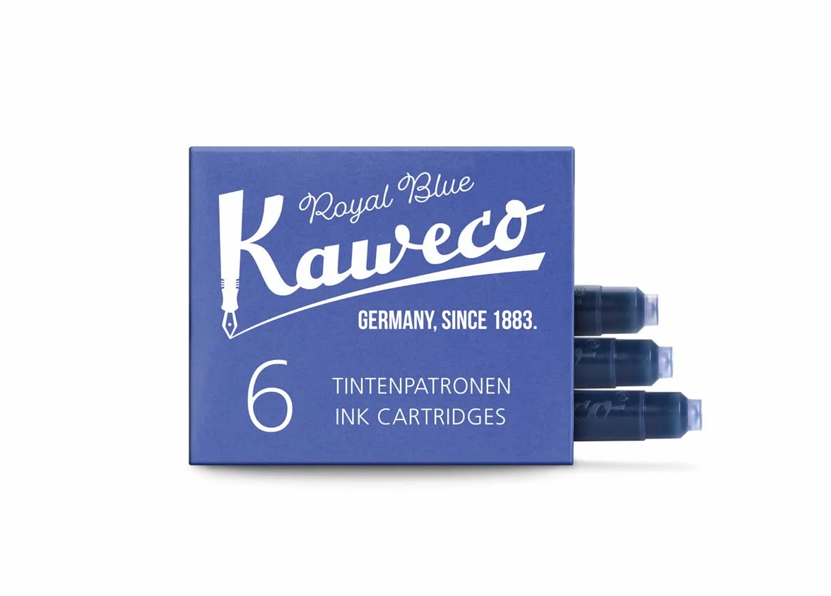 Kaweco Wkłady atramentowe, 6 sztuk, królewski błękit królewski, niebieski (Royal Blue), wysokiej jakości tusz do piór wiecznych z krótkimi standardowymi wkładami, wegański, nietestowany na zwierzętach