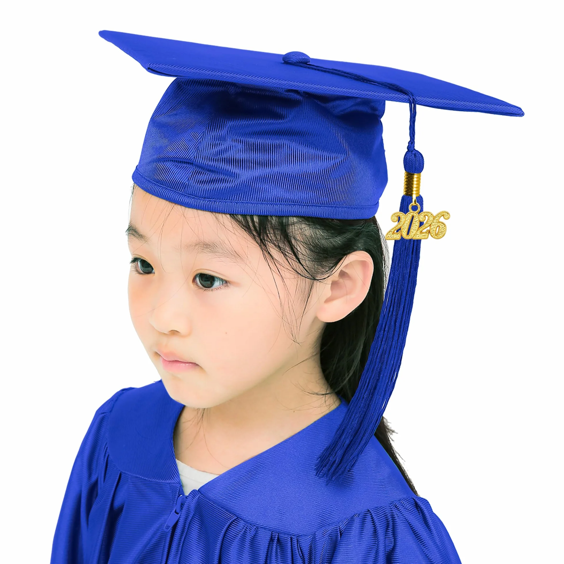 GraduationMall Dziecięcy Talar z Kapeluszem Absolwentów i Frędzlami 2023 do Przedszkola, na Zakończenie Szkoły Królewski Niebieski 30(115-122cm)