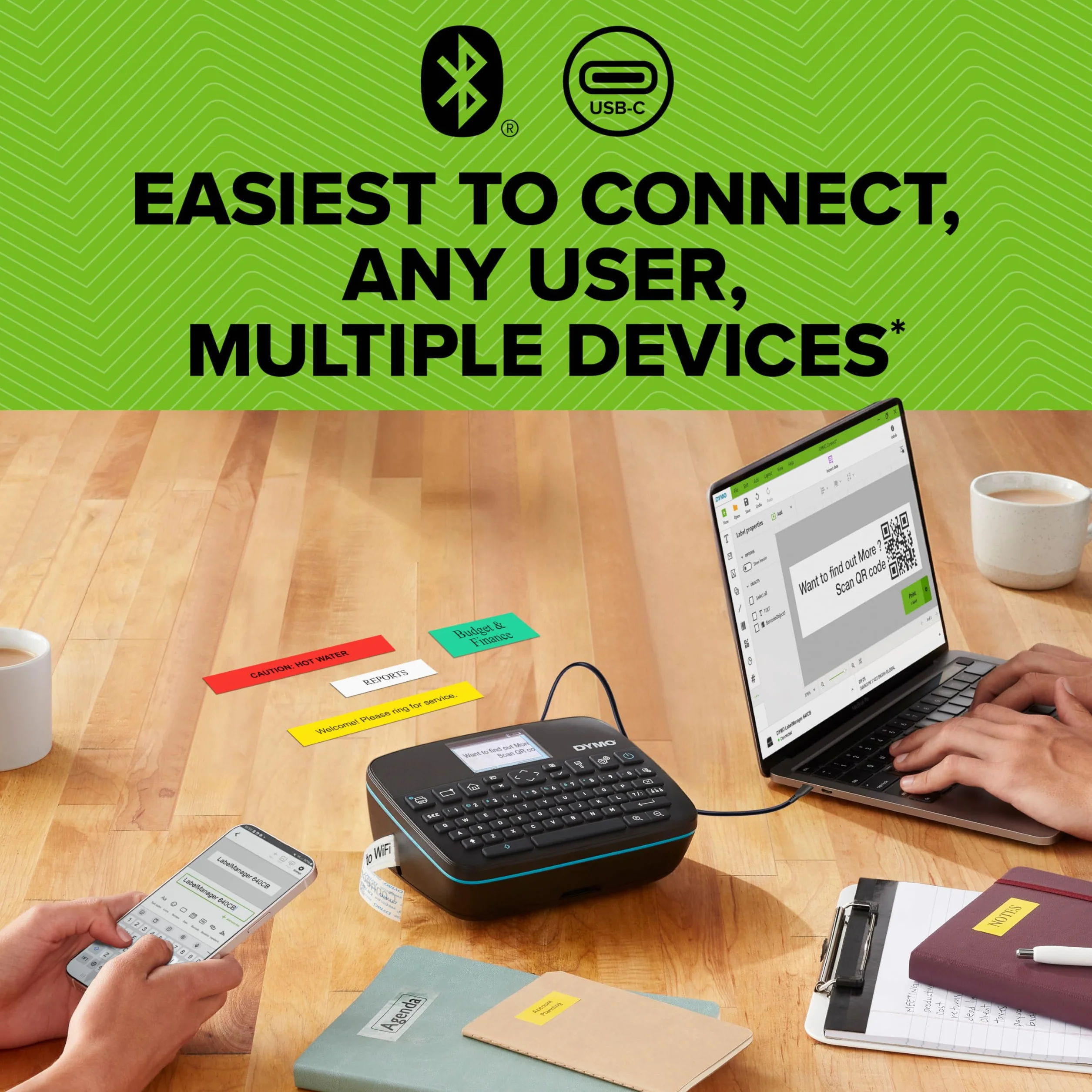 DYMO LabelManager Executive 640 CB Przenośna drukarka etykiet | Kompaktowa maszyna do tworzenia etykiet | Podwójna łączność Bluetooth i USB | i trwałymi etykietami DYMO D1