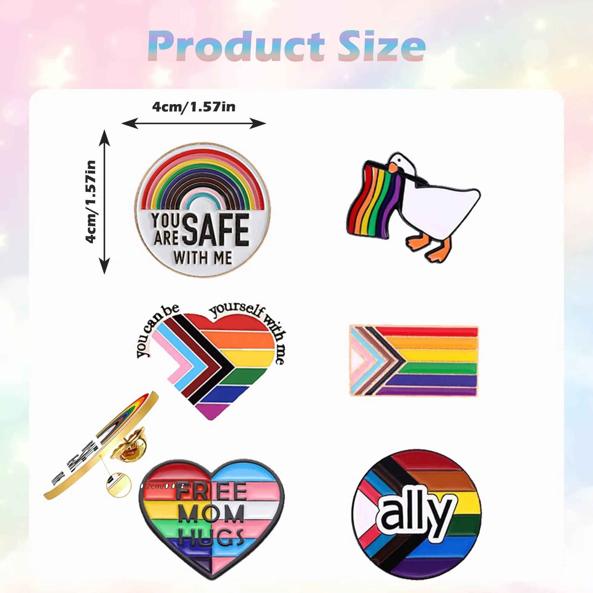 6-częściowy zestaw przypinek LGBTQ Pride, odznaka postępu duma sojusznik, przycisk flagi, tęczowa emaliowana broszka, tęczowa przypinka LGBTQ akcesoria, geje, lesbijki, do dekoracji