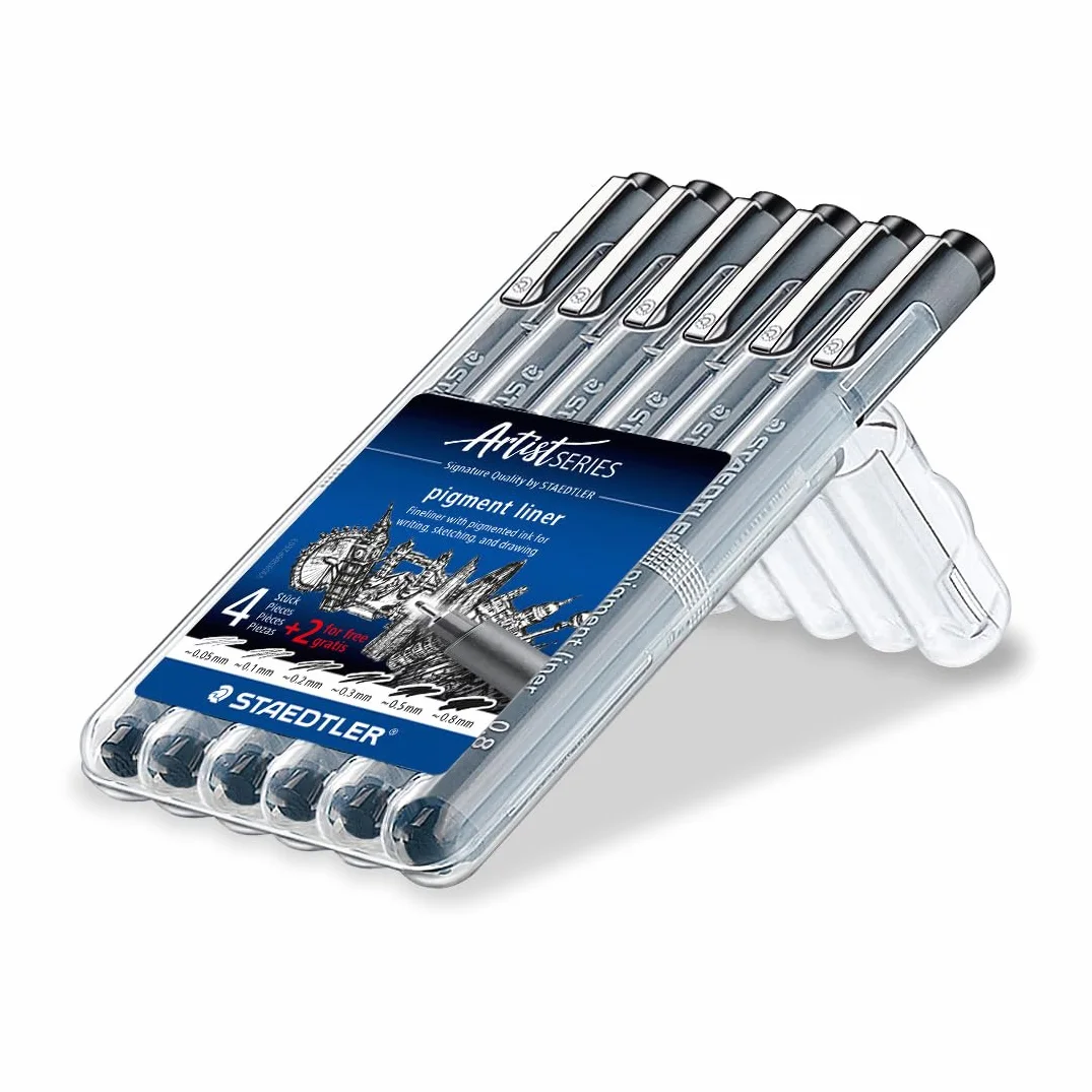 Staedtler 308 SB6P Zestaw Cienkopisów, Czarny, 6 sztuk