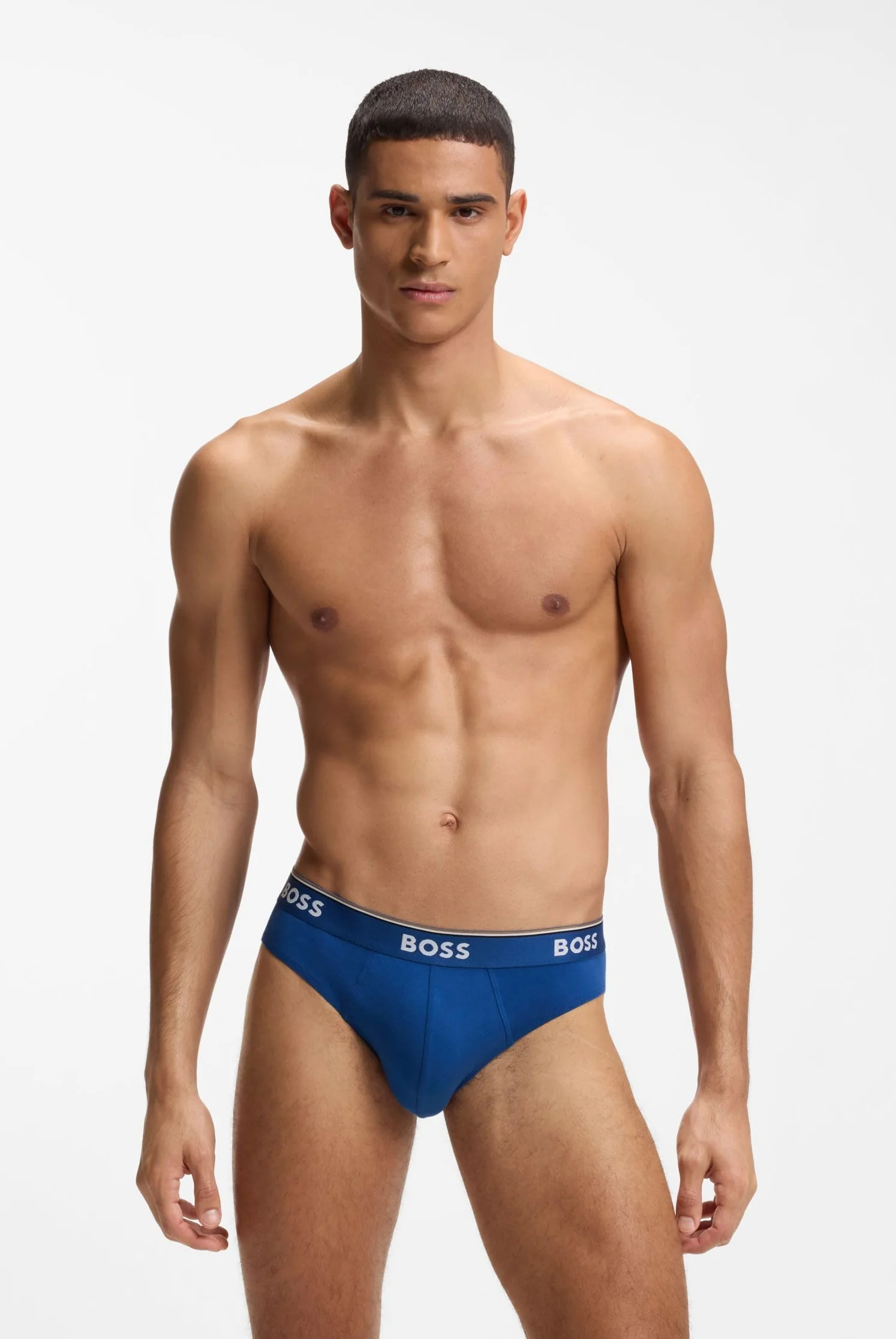BOSS Męskie majtki Power Slips Briefs Cotton Stretch 3-pak, New - Open Blue487, M
