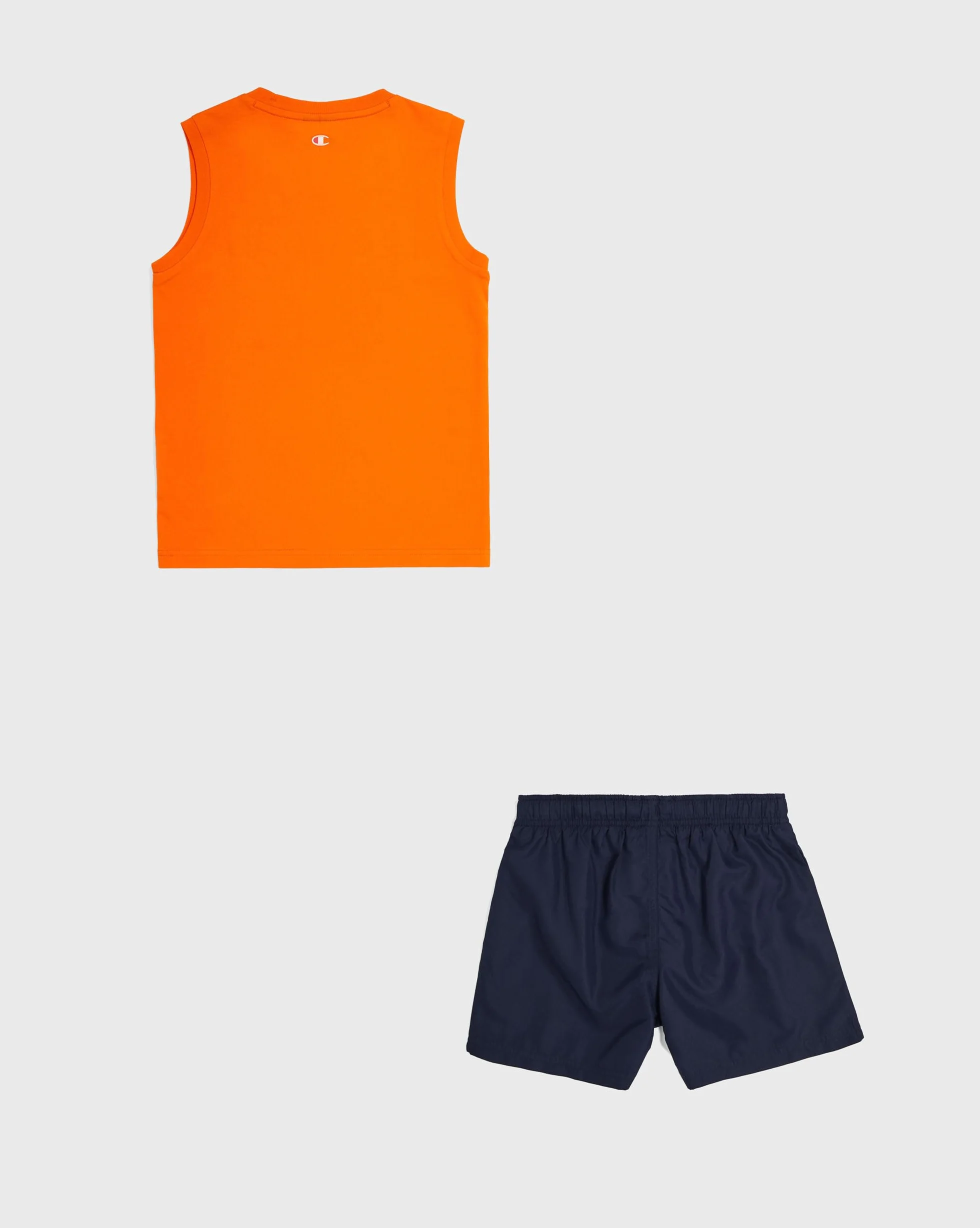 Champion Legacy Back To The Beach B - Graphic Crewneck Tank & WR Shorts Kompletny, Pomarańczowy/Granatowy (marynarski), 3-4 lata) Dla dzieci i młodzieży SS24, Pomarańczowy/Granatowy