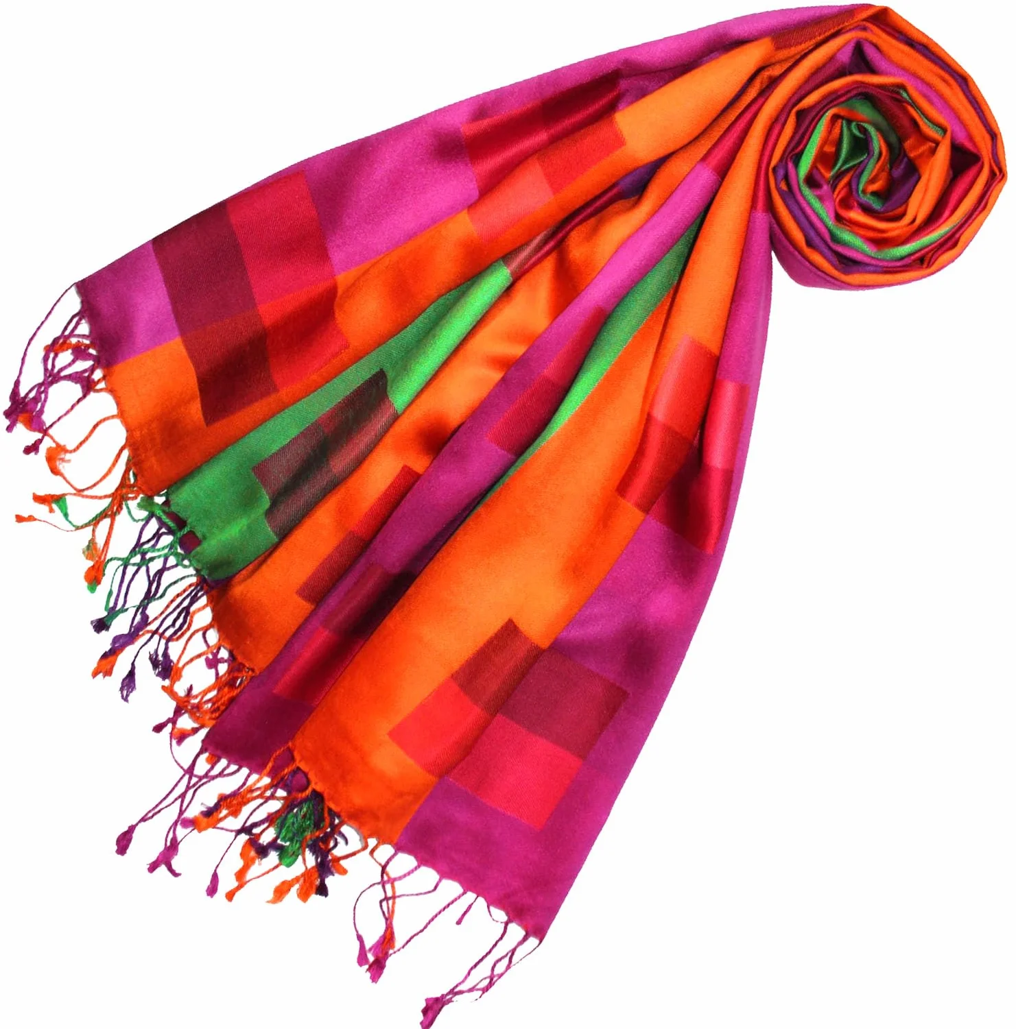 Lorenzo Cana Damski szal pashmina, żakardowy szal, tkany 100% jedwab, 70 cm x 190 cm, wzór karo, kolorowy