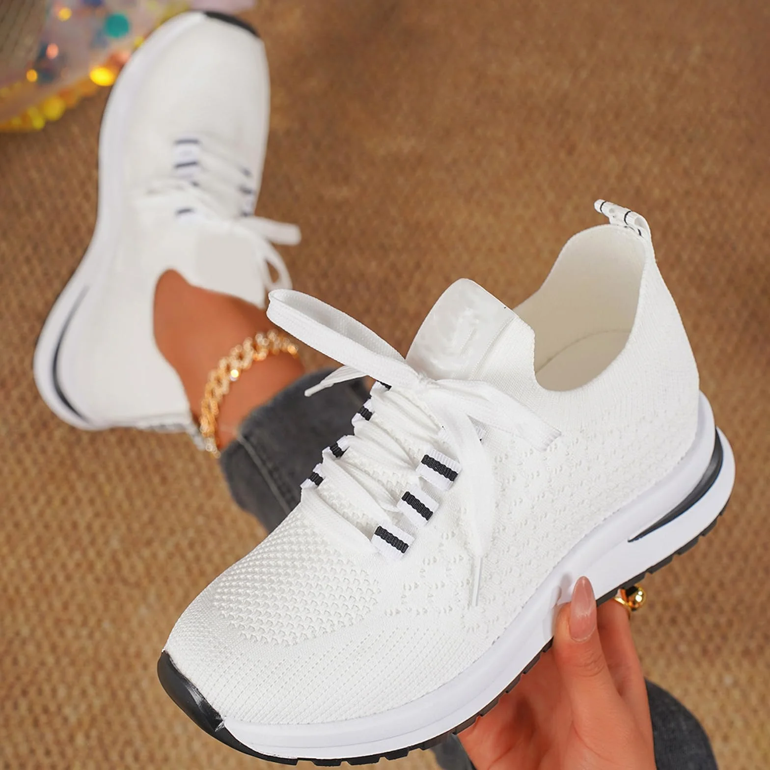 Damskie buty sportowe z tkanej siateczki, oddychające buty na koturnie, gruba podeszwa, duże damskie buty sportowe, buty na platformie