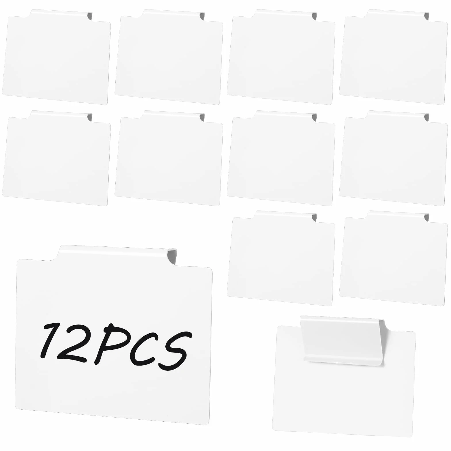 12 szt. białych etykiet do kosza z klipsem, etykiety PCW, zdejmowane, plastikowe pojemniki do przechowywania, etykieta, klips kuchenny, uchwyt na etykiety, klipsy do kosza, do spiżarni, pudełka