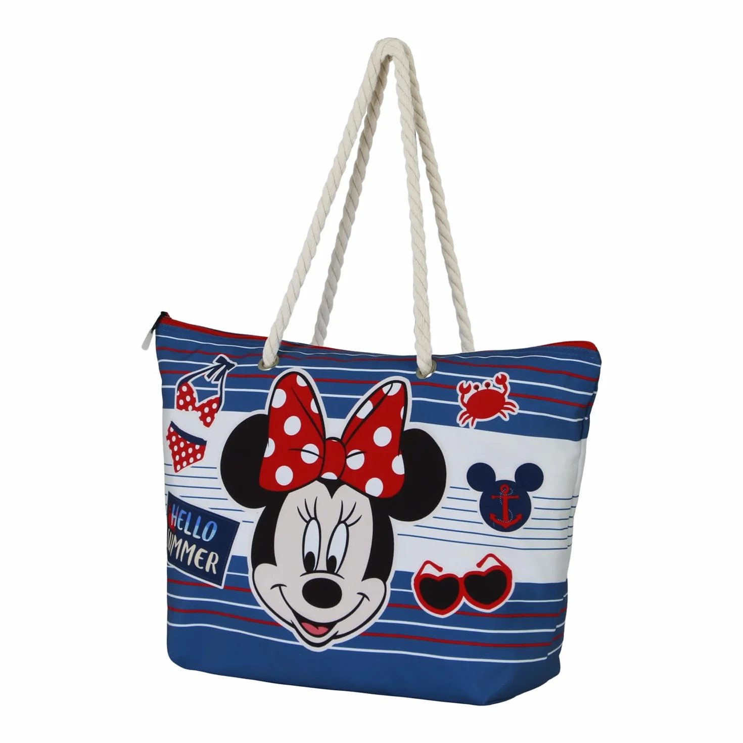 Disney Letnia torba plażowa Myszka Minnie, niebieska, 52 x 37 cm, Niebieska Myszka Minnie, Jeden rozmiar, Torba plażowa Soleil