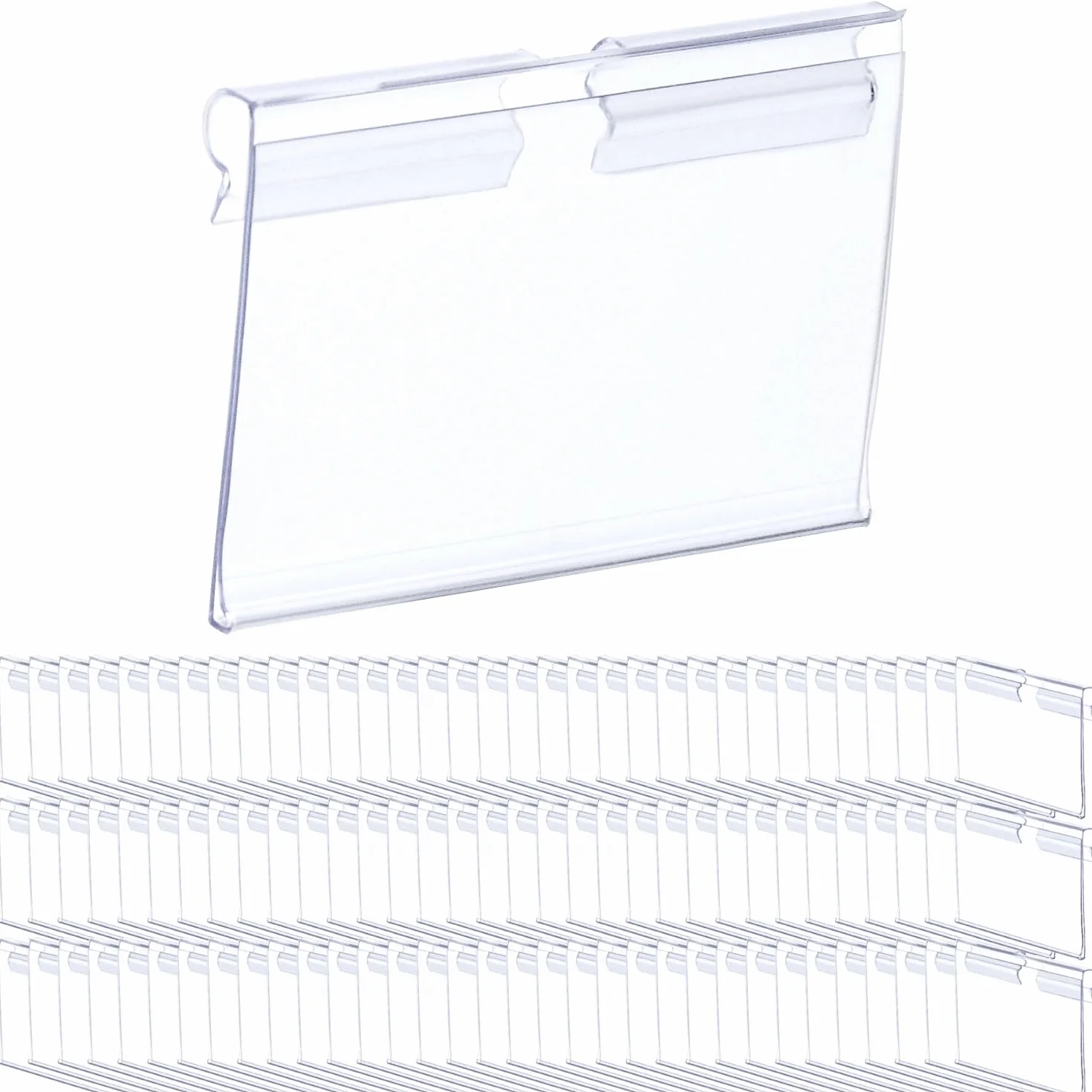 QWORK® 100x Przezroczyste PVC Plastikowe metki z cenami Uchwyty na etykiety do półek drucianych Centra handlowe Supermarkety Sklepy (6 x 4,2 cm)