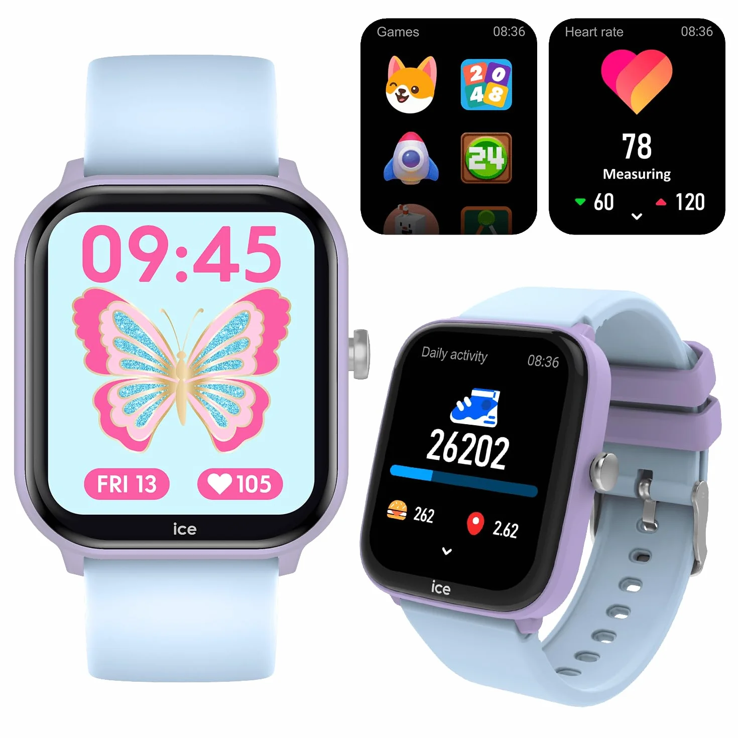 Ice-Watch - ICE Smart Junior 3.0 - Prostokątny zegarek dla dzieci z silikonowym paskiem (1,75 cala) - Śledzenie aktywności sportowej, stoper, gry, tętno, krokomierz