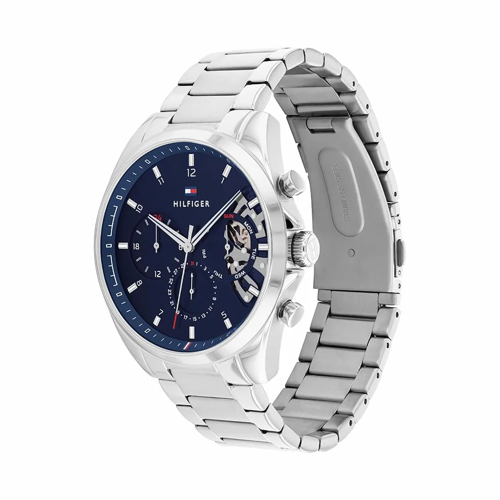 Tommy Hilfiger Mężczyźni Baker Zegarek, Granatowy/Srebrny, 43.5 mm