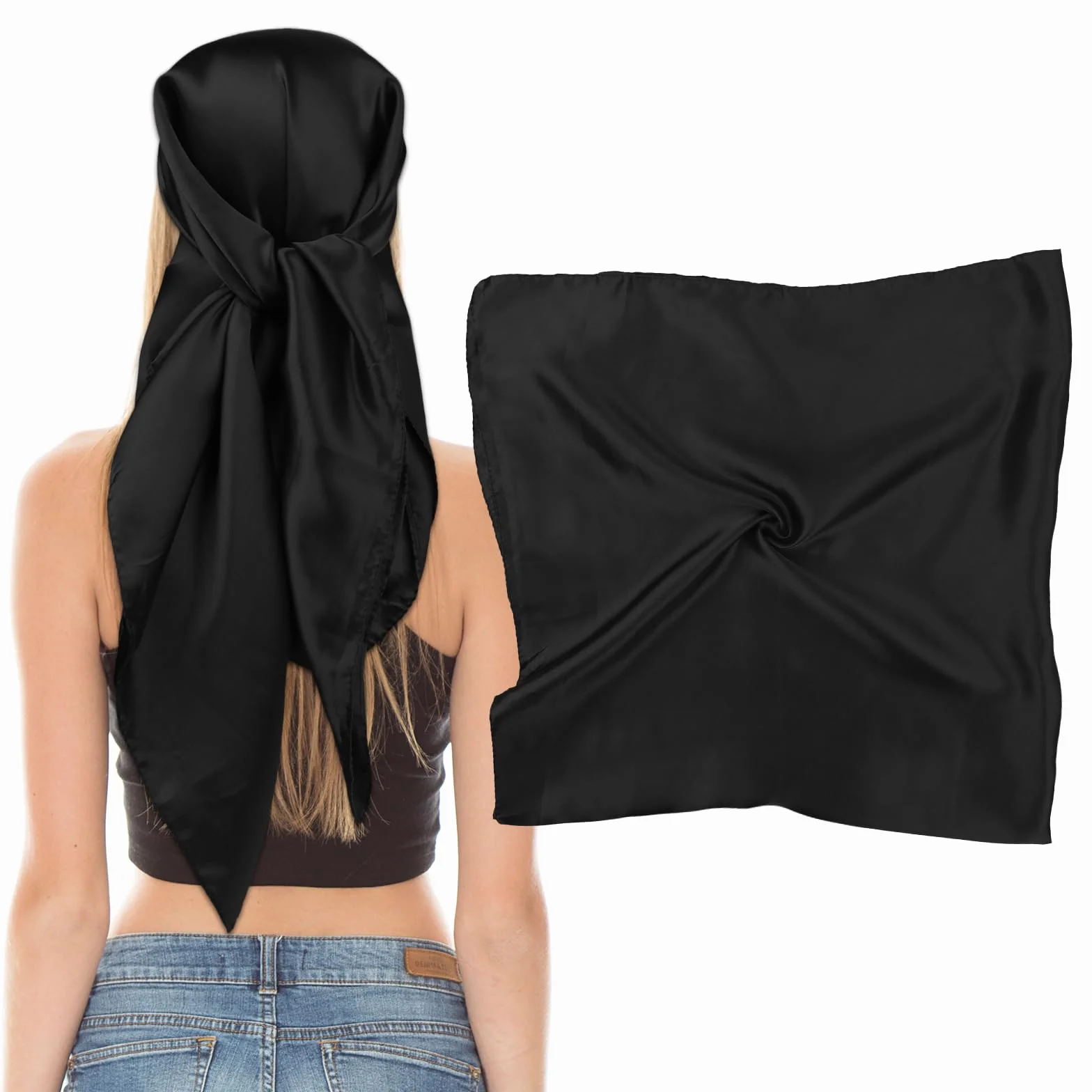 Bewudy Duży kwadratowy satynowy szalik na głowę, jedwabny szalik dla kobiet, bandana do włosów do owijania włosów i spania w nocy