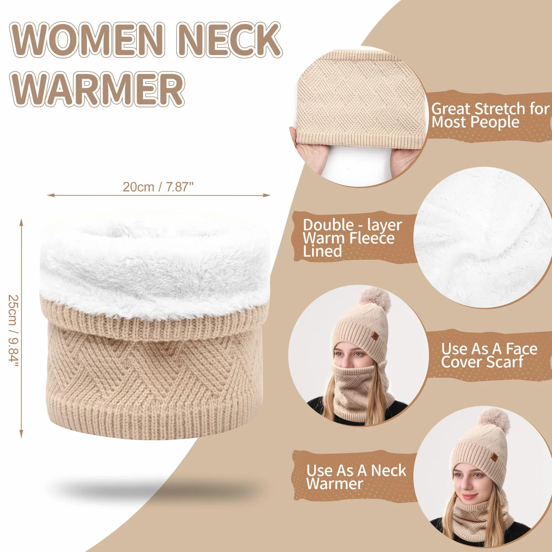 Zestaw zimowy 3 w 1 beanie, Damska zimowa czapka beanie, szalik, rękawiczki do ekranów dotykowych, czapka zimowa, rękawiczki zimowe, szal