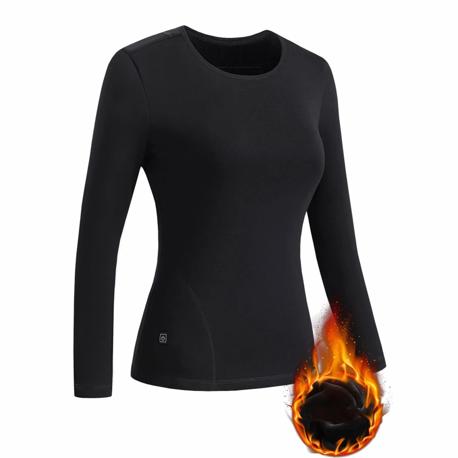 Zimowa Podgrzewana Bielizna Termiczna Dla Kobiet, Podgrzewane Koszulki Termiczne Z Długim Rękawem USB, 3 Poziomy Temperatury, Lekkie Podgrzewane, Na Jesień I Zimę,5XL,Black