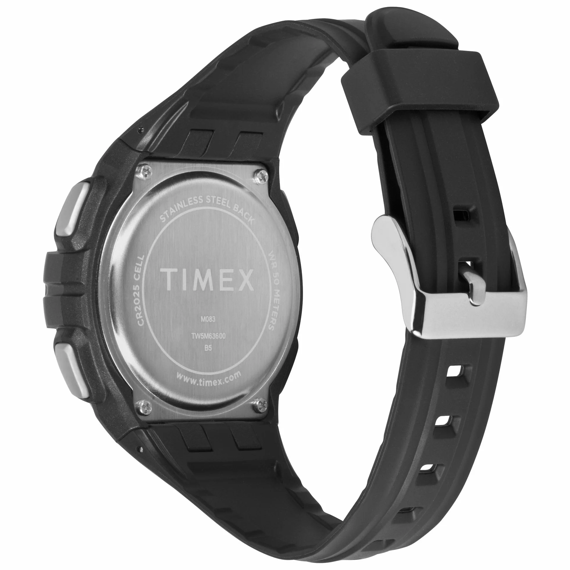Timex Sport zegarek męski 43 mm – czarny pasek z żywicy, tarcza cyfrowa, koperta w kolorze czarnym, TW5M63600