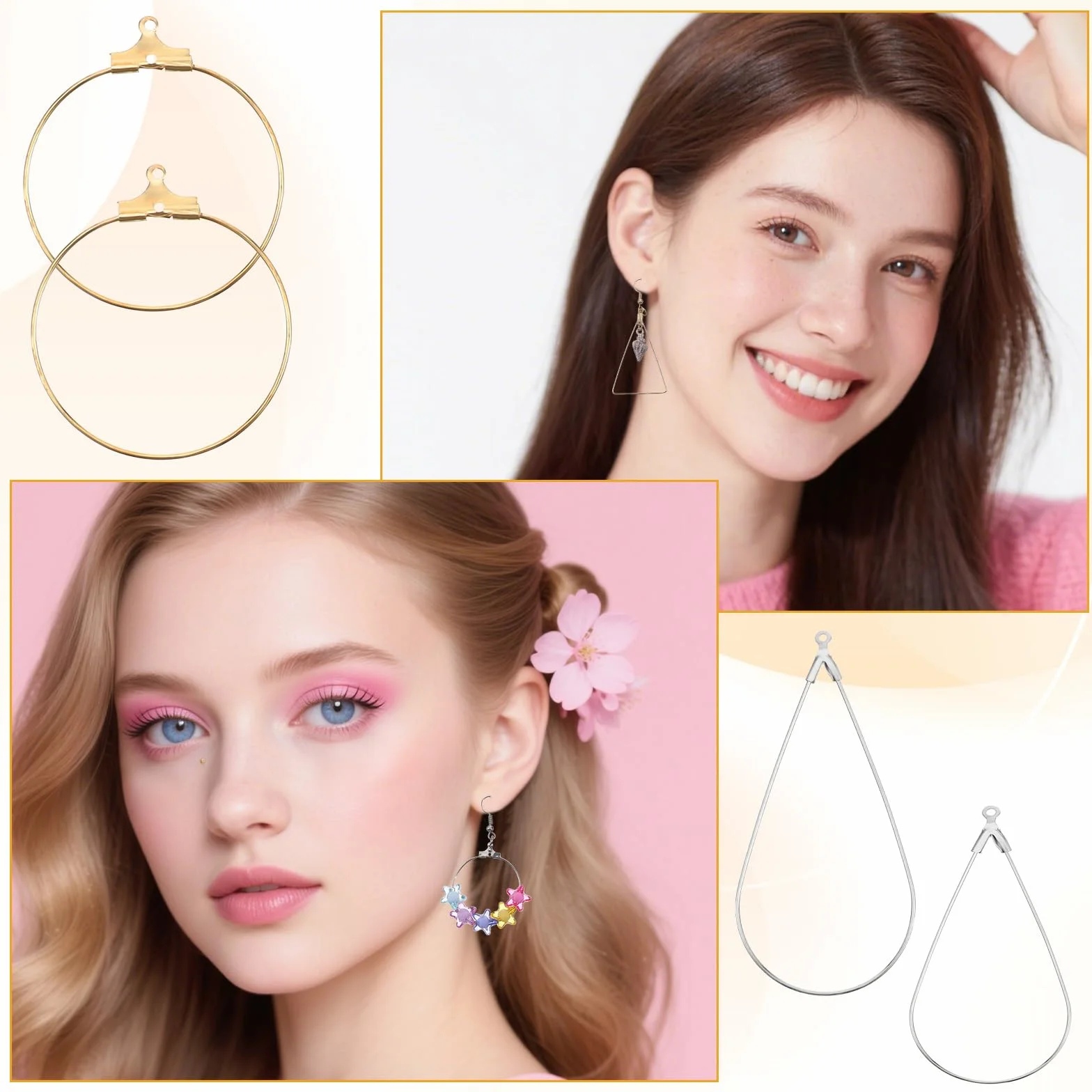 Bremorou 200 sztuk kolczyków typu "zrób to sam" zestaw do produkcji kolczyków typu kreole hoop earring finings, hipoalergiczne rękodzieło, złoto, srebro, drut, kreole do samodzielnego wykonania