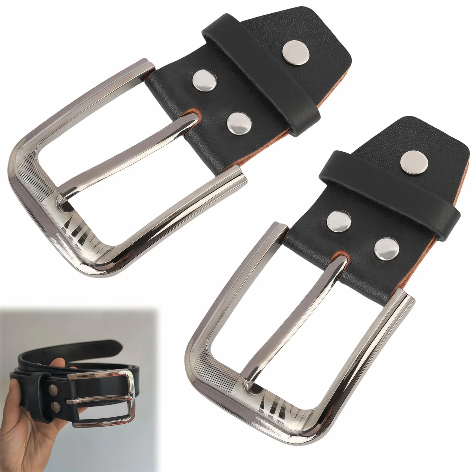 Wysokiej jakości klamra do paska ze stopu cynku, nie zawiera niklu, zamiennik czarnego skórzanego paska, pasuje do szerokości 3,4-3,8 cm, łącznie ze skórzaną szlufką i materiałem mocującym, wytrzymała