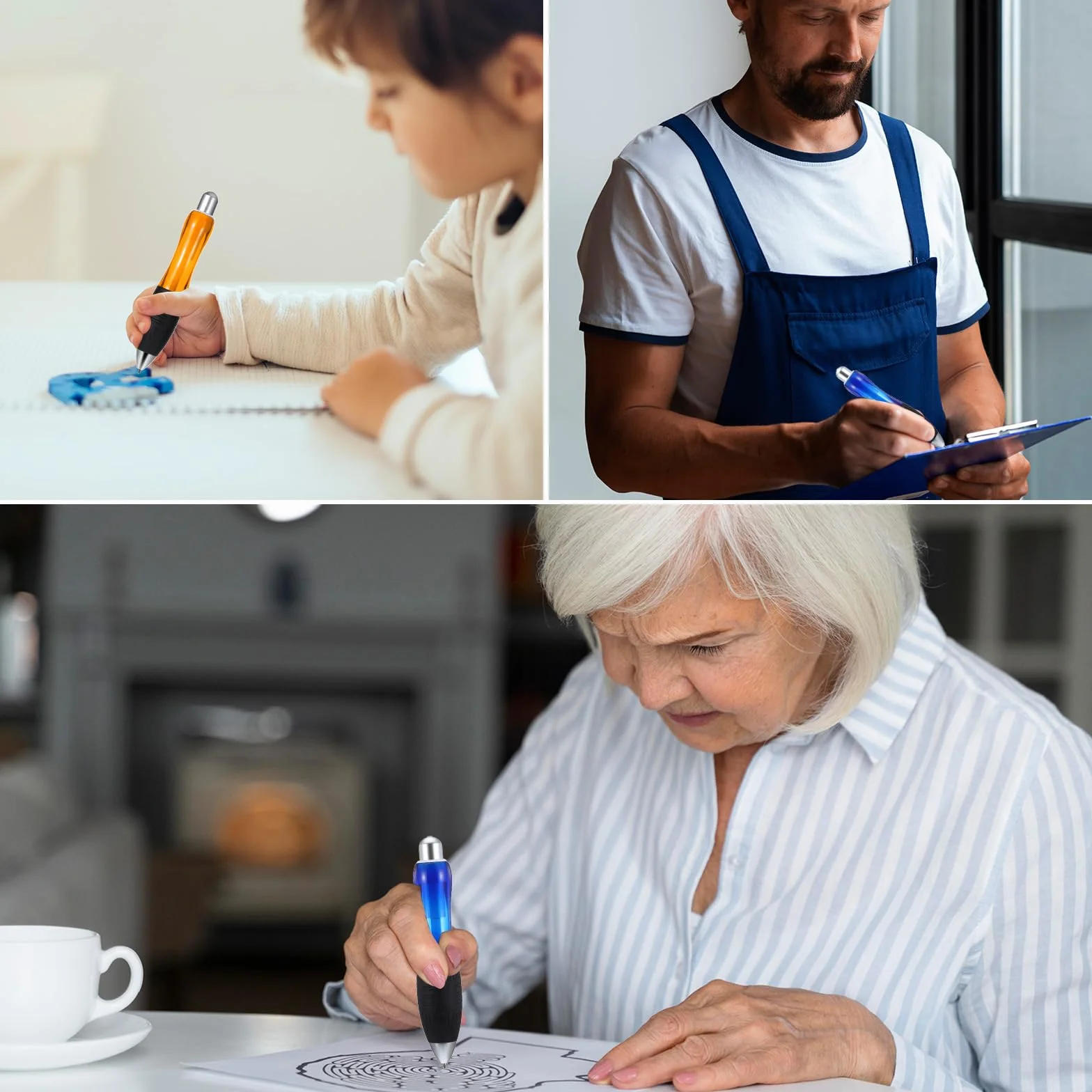 14 dużych, grubych długopisów, szeroki uchwyt z linką, ergonomiczny długopis na drżenie, artretyzm, chorobę Parkinsona, niepełnosprawność (2 długopisy + 6 niebieskich wkładów + 6 czarnych