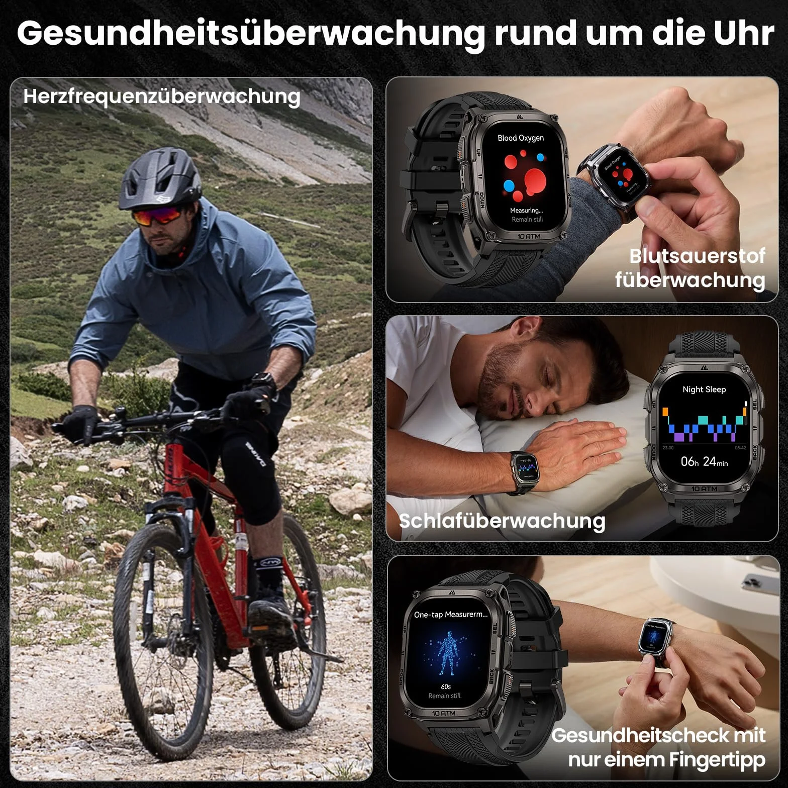 KOSPET Tank M4 Smartwatch męski, pełna stal nierdzewna, 6 satelitów i map offline, 10 atm nurkowy 45 m, bateria 50 dni, połączenia Bluetooth, monitor zdrowia 24/7,1,96" AMOLED, Android i iOS (czarny