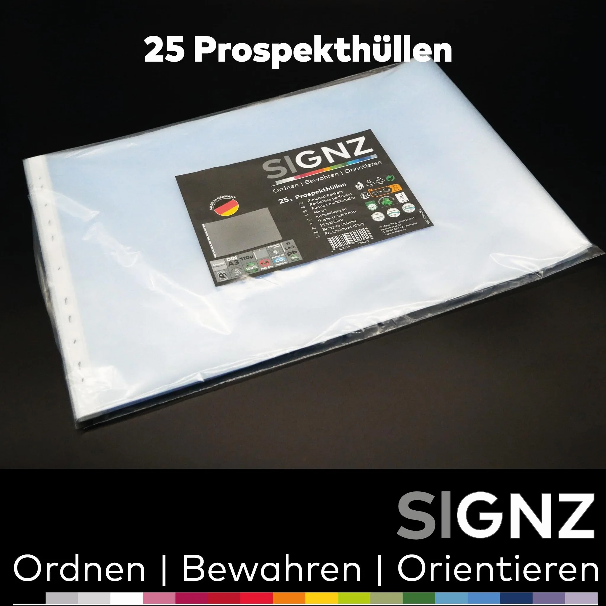 SIGNZ Portfele na dokumenty, produkt biurowy (DIN A3, bardzo mocny 110 My), ziarnisty, neutralny pod względem emisji CO2, wyprodukowano w Niemczech, 25 sztuk