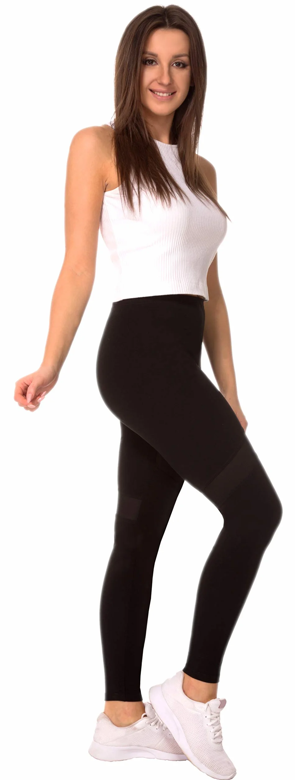 Legginsy damskie do kostek do jogi, fitnessu, długie spodnie streetwear i sportowe z wstawkami z siatki, wysoka elastyczność, odzież sportowa, Czarny - Tiny Net, L