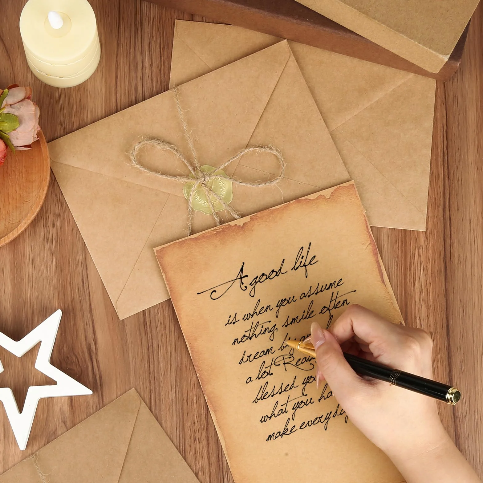 87 sztuk papieru listowego w stylu vintage, z kopertą, zestaw do pisania w stylu vintage, 40 x papier listowy w stylu retro A5, 20 x koperta, 25 x naklejka i 2 x 5 m lina jutowa na kartę skarbów, list