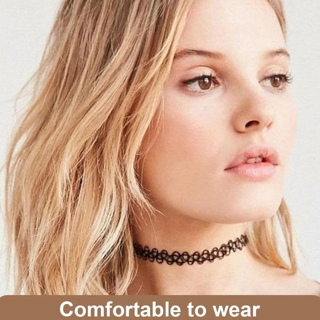 21 szt. naszyjników typu choker do tatuażu z lat 90. naszyjnik do tatuażu dla dziewcząt i kobiet, akcesoria z lat 90. gotyckich bransoletek, czarne pierścionki, okrągły łańcuszek neonowy
