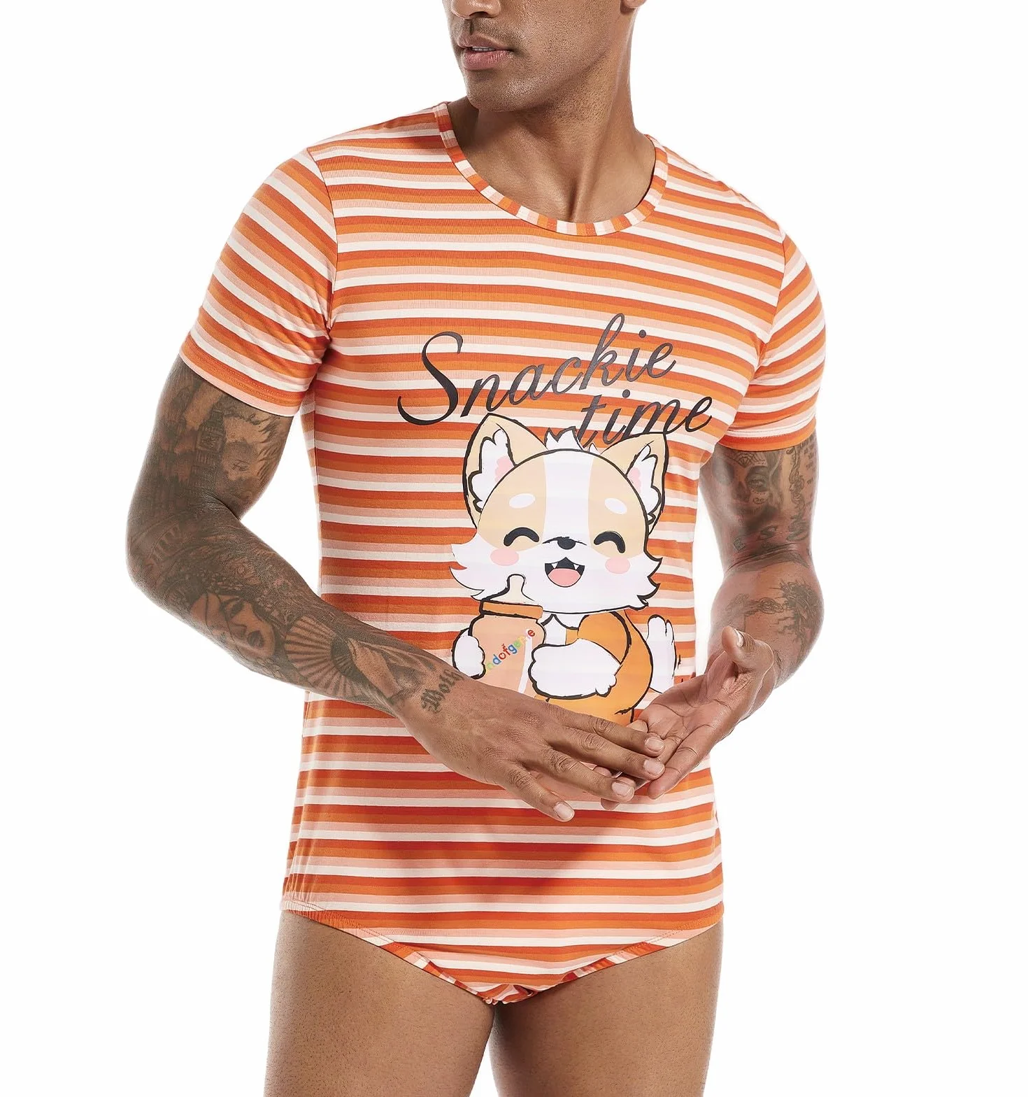Landofgenie Mężczyźni Pidżama Bodysuit One Piece Rompers Krótki Rękaw Koszula Onesie Piżamy w paski