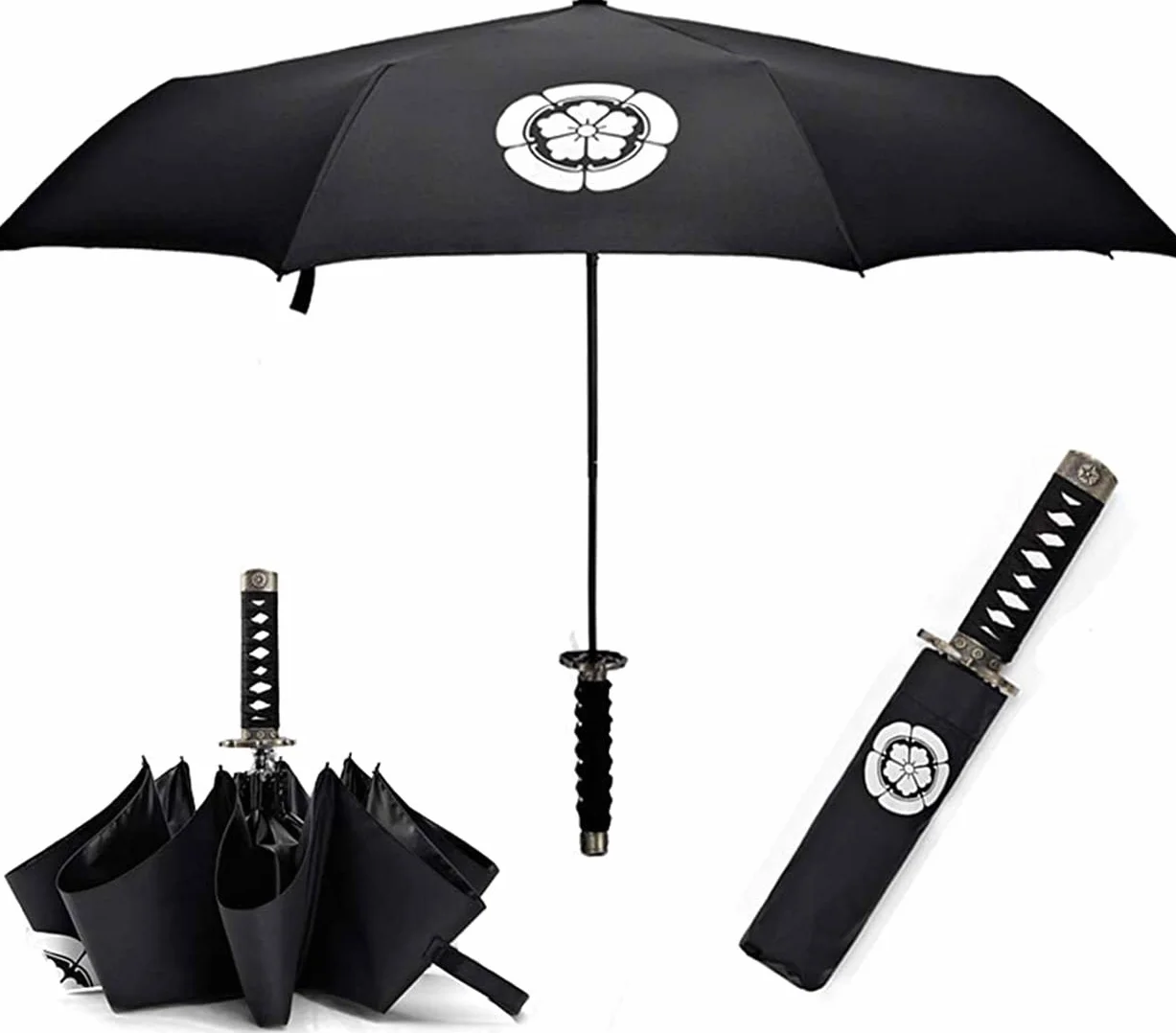 Cool Lemon Samuraj katana mistrz miecz rękojeść składany parasol anime przenośny podróżny japoński ninja kompaktowe parasole wiatroszczelne, czarny klej przeciw UV, biznesowy prezent urodzinowy dla