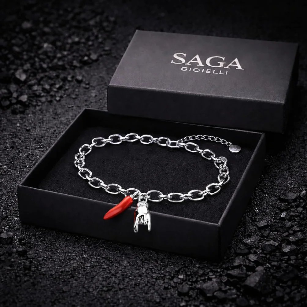 SAGA GIOIELLI® Bransoletka damska Birthstone Róg Stal Czerwony, 17 centimeters, Stal nierdzewna