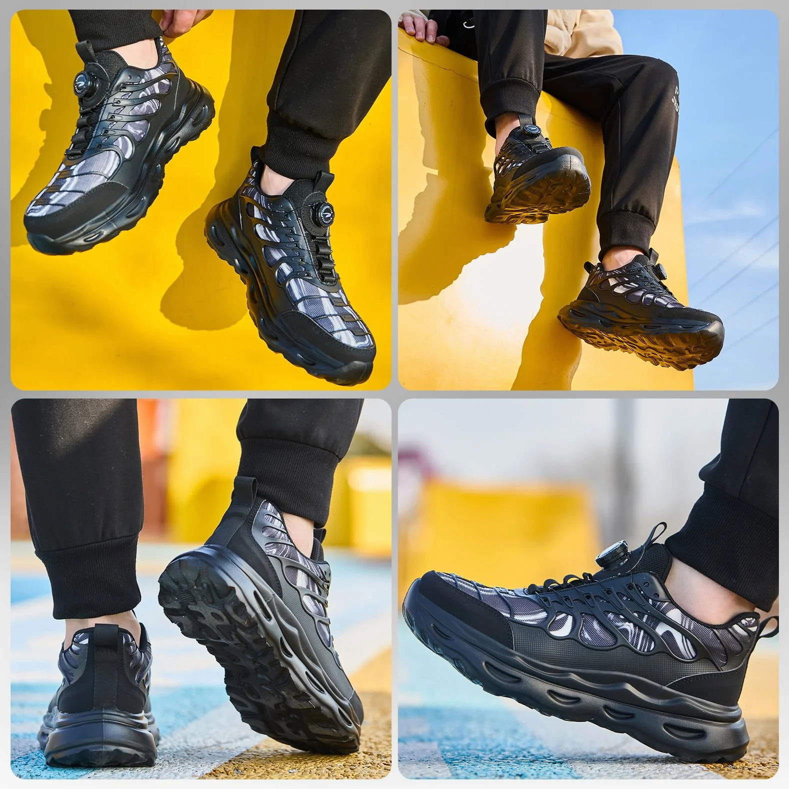 Nowe Męskie Buty Bezpieczeństwa S3 z Obrotowym Zapięciem – Lekkie, Antypoślizgowe, Ochrona przed Uderzeniami i Przebiciami Black 40