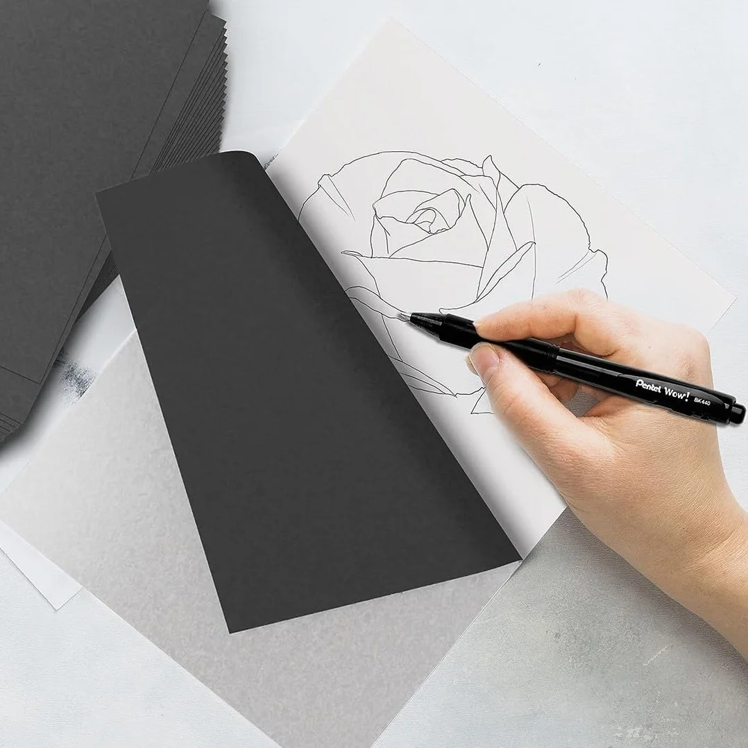 USTNIR 50 arkuszy papieru węglowego, czarny, grafitowy papier transferowy, papier węglowy, grafit A4, pomysł na papier, drewno, płótno, ceramikę, metal i inne powierzchnie