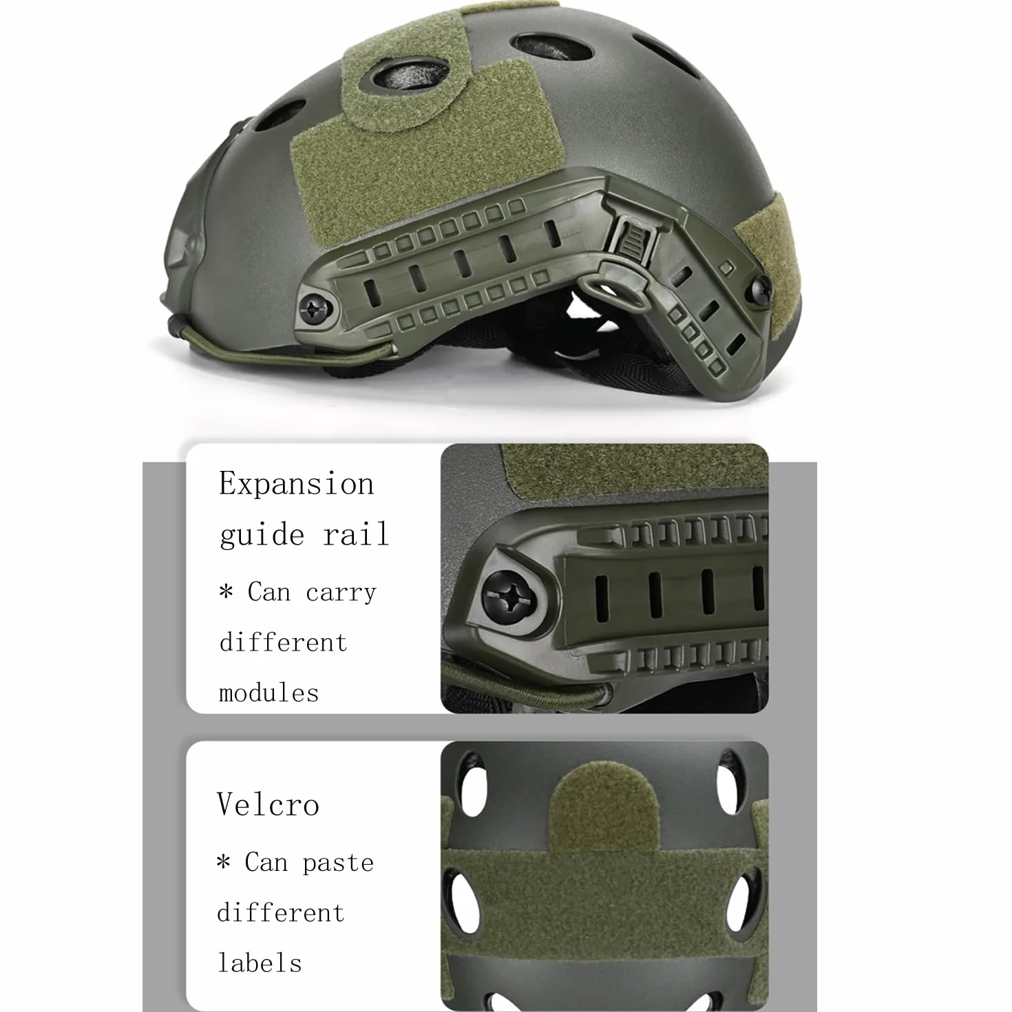 Kask taktyczny, airsoft wojskowy styl PJ szybki kask z goglem NVG do paintballu CQB (zielony + światło)