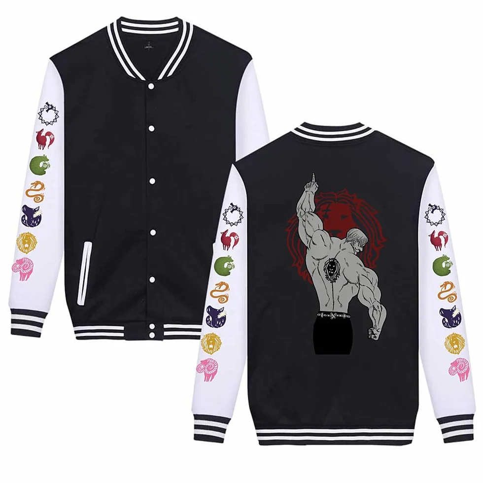 Charous Anime Siedem grzechów głównych kreskówka nadruk kurtka baseballowa, unisex bluzy na co dzień używane dla fanów mangi cosplay