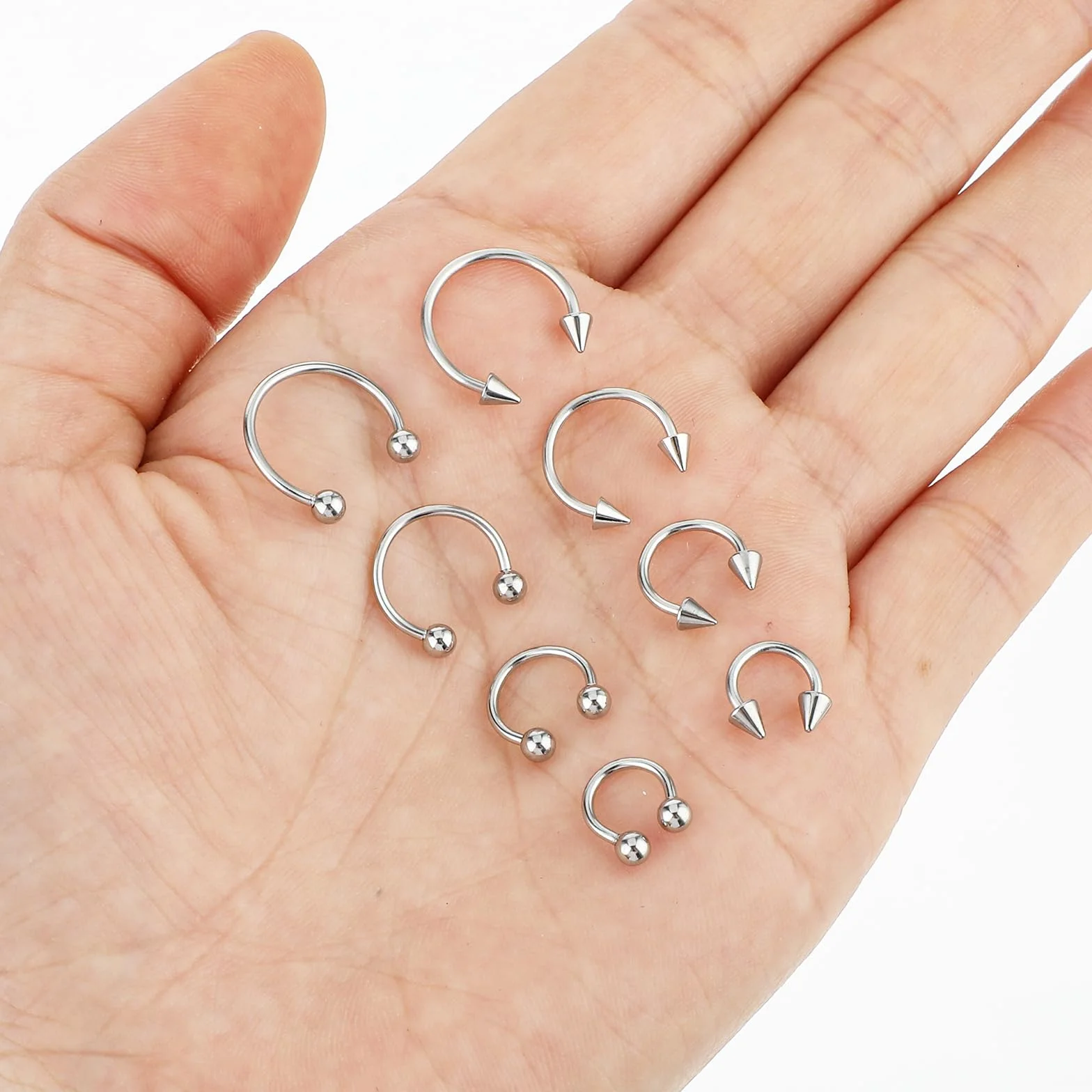 Yolev 8 sztuk kolczyków do piercingu w kształcie podkowy, 16 g, stal chirurgiczna, kolczyk do przegrody nosowej, do nosa, pierścień do przegrody nosowej, złoto, kolczyk do ust, pierścień do warg, dla