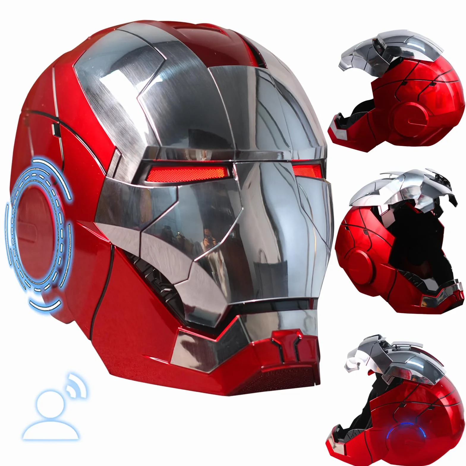 Iron-Man kask elektroniczny MarK 5 sterowanie głosem / wykrywanie otwierania/zamykania walizka pancerz z dźwiękami i diodami LED podświetlany do noszenia super bohater film 1:1 model rekwizyt