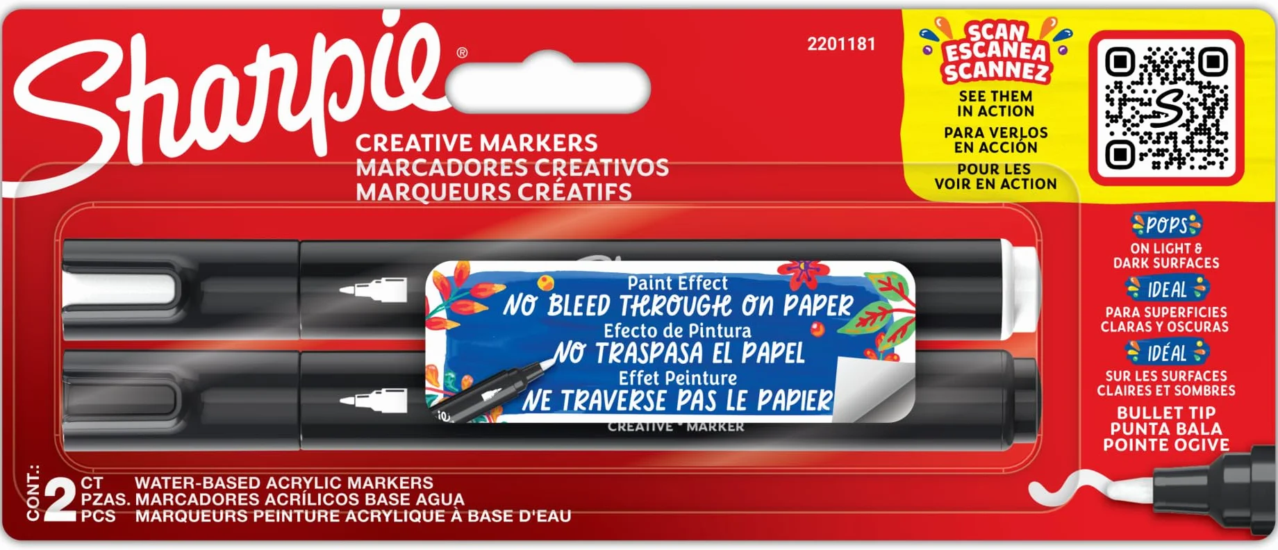 Sharpie Kreatywne markery, akrylowe markery na bazie wody, końcówka pociskowa, różne kolory, 2 sztuki