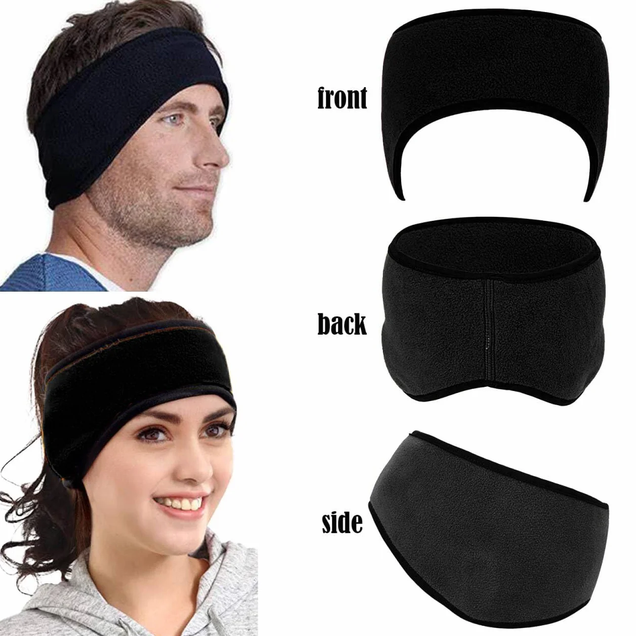 Shirene Fleece opaska na uszy, opaska na czoło, 2 sztuki, zimowa opaska na czoło, sportowe opaski na czoło, nauszniki na zimę dla kobiet i mężczyzn, wiatroszczelne, ciepłe, ochronne nauszniki na zimę