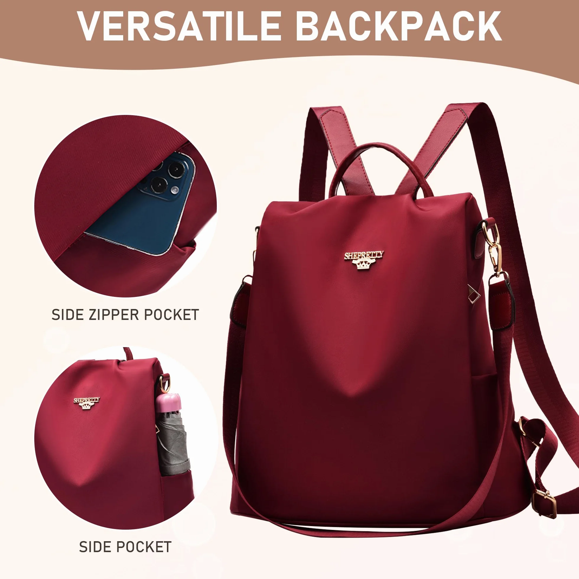 shepretty Plecak antykradzieżowy dla kobiet, 8864czerwony-3, 32 * 14 * 33cm, Praktyczny, prosty, elegancki
